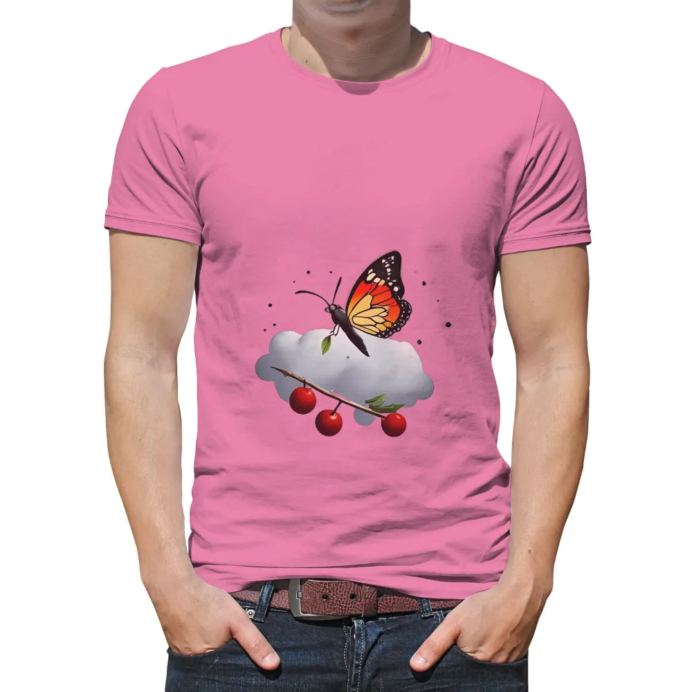 Graphic Tees: Aurora's Journey - Butterfly on Cloud with Cherries|playboi carti butterfly shirt