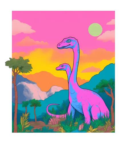 Customized Tee Shirts: Majestic Dinosaurs in a Dreamy Landscape