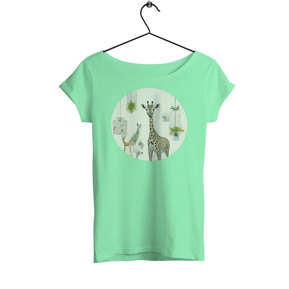 Tee Shirts Printed: Nature Meets Modern - Giraffe & Deer Design|happy plants nursery shirt