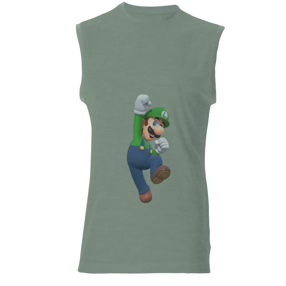 Custom T-Shirt Printing: Luigi's Triumphant Leap - Gaming Nostalgia|mario strikers battle league shirt