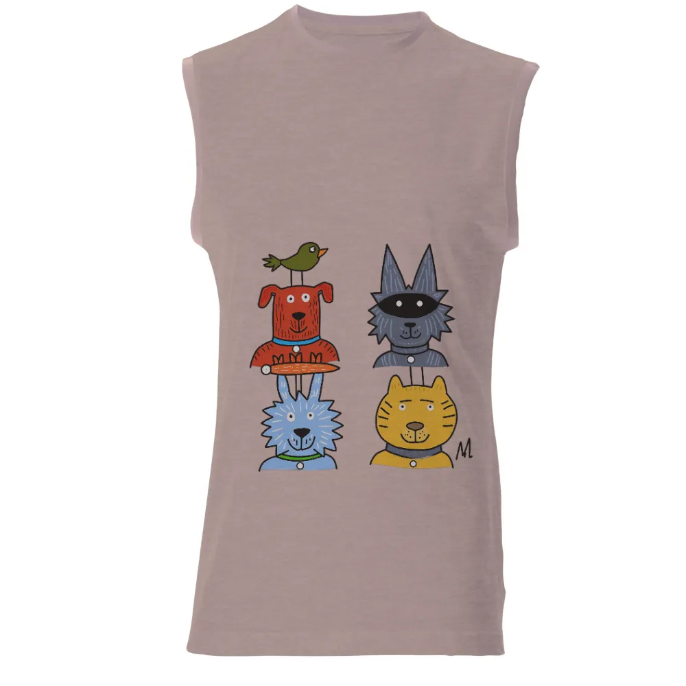 Shirts Graphic Tees: Whimsical Animals in Stylish Outfits| Blue rabbit with a green collar