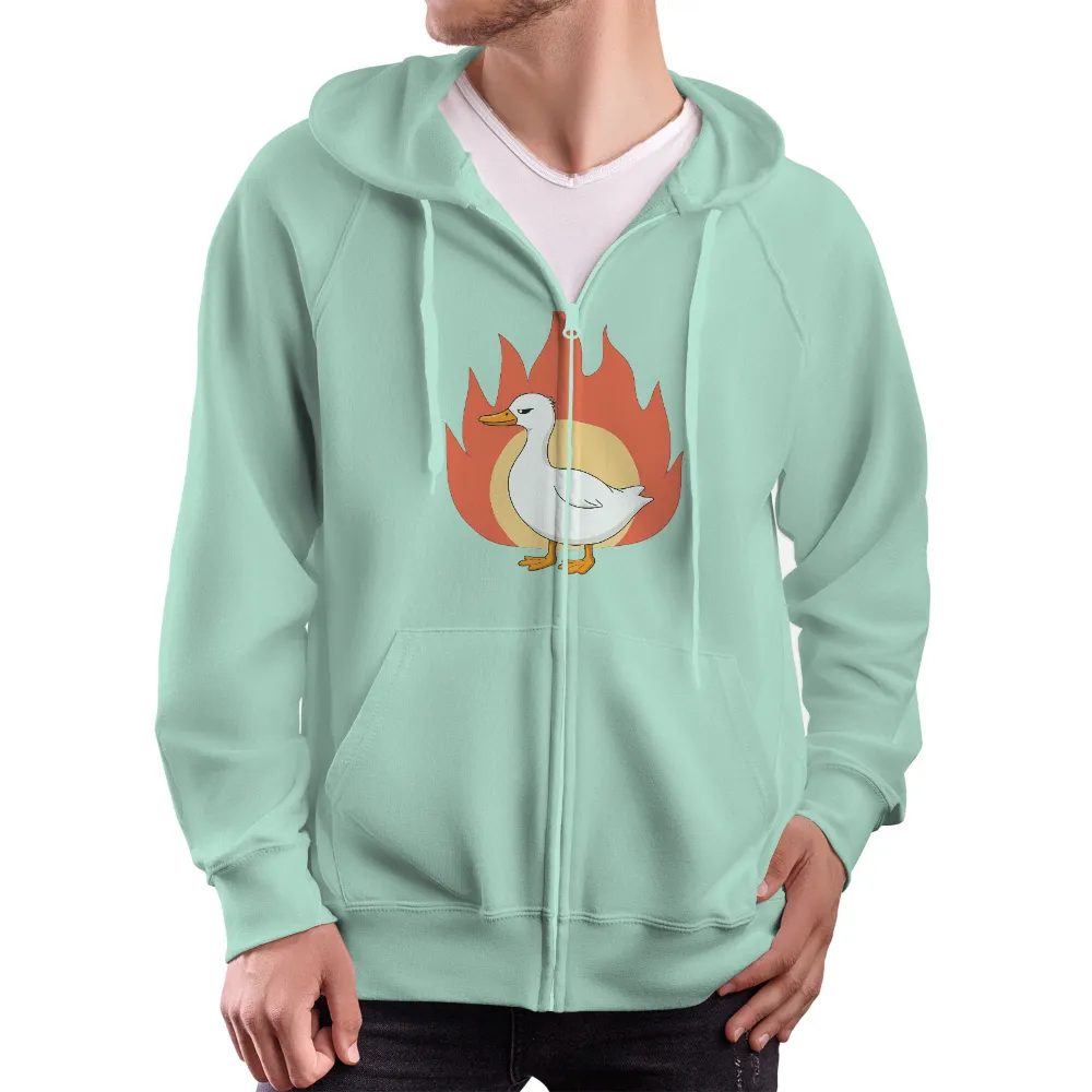 T-Shirts Pattern: Defiant Duck in Flames| Duck facing adversity