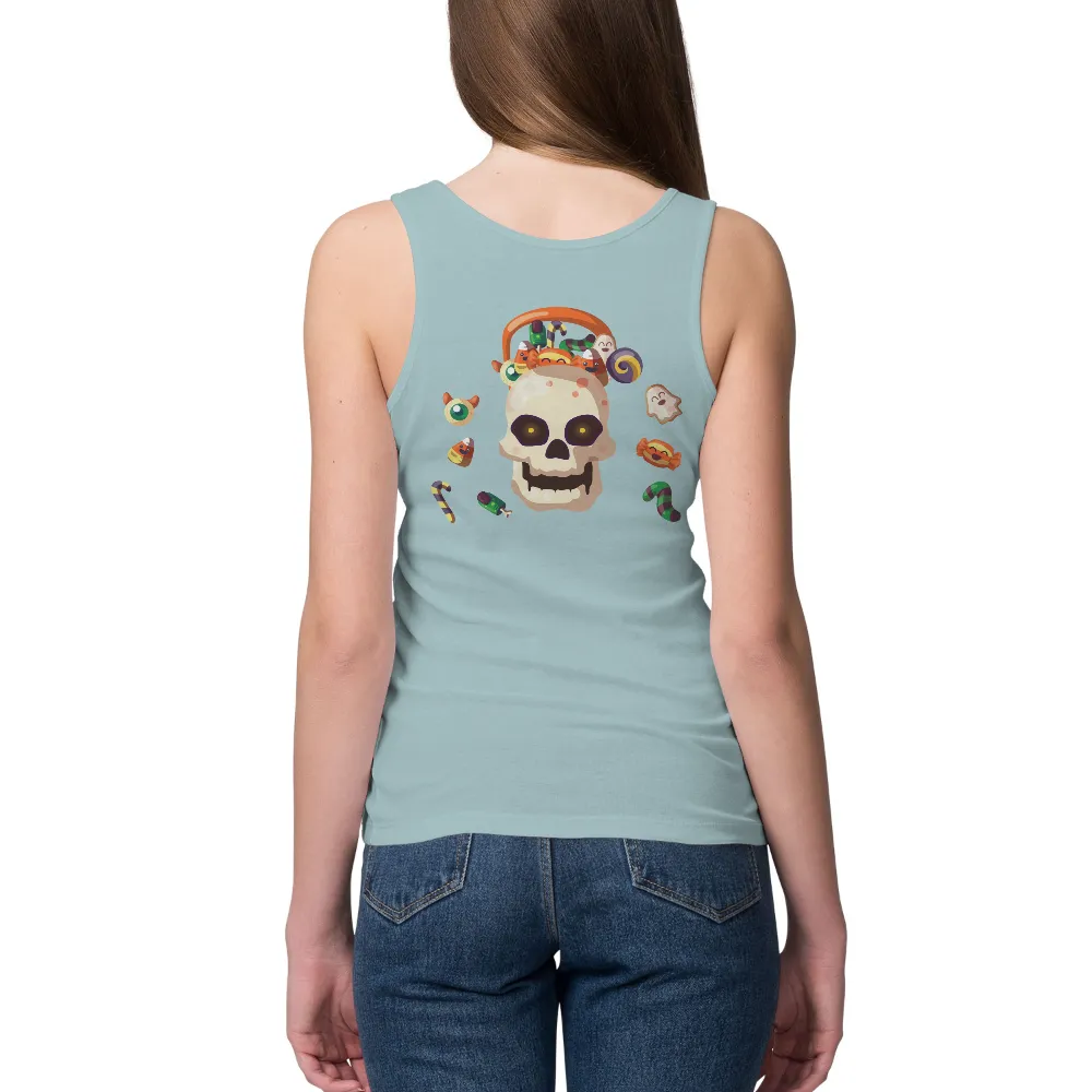 T-Shirts Design: Cheerful Skull Filled with Halloween Candy|fun squad t shirt youtube