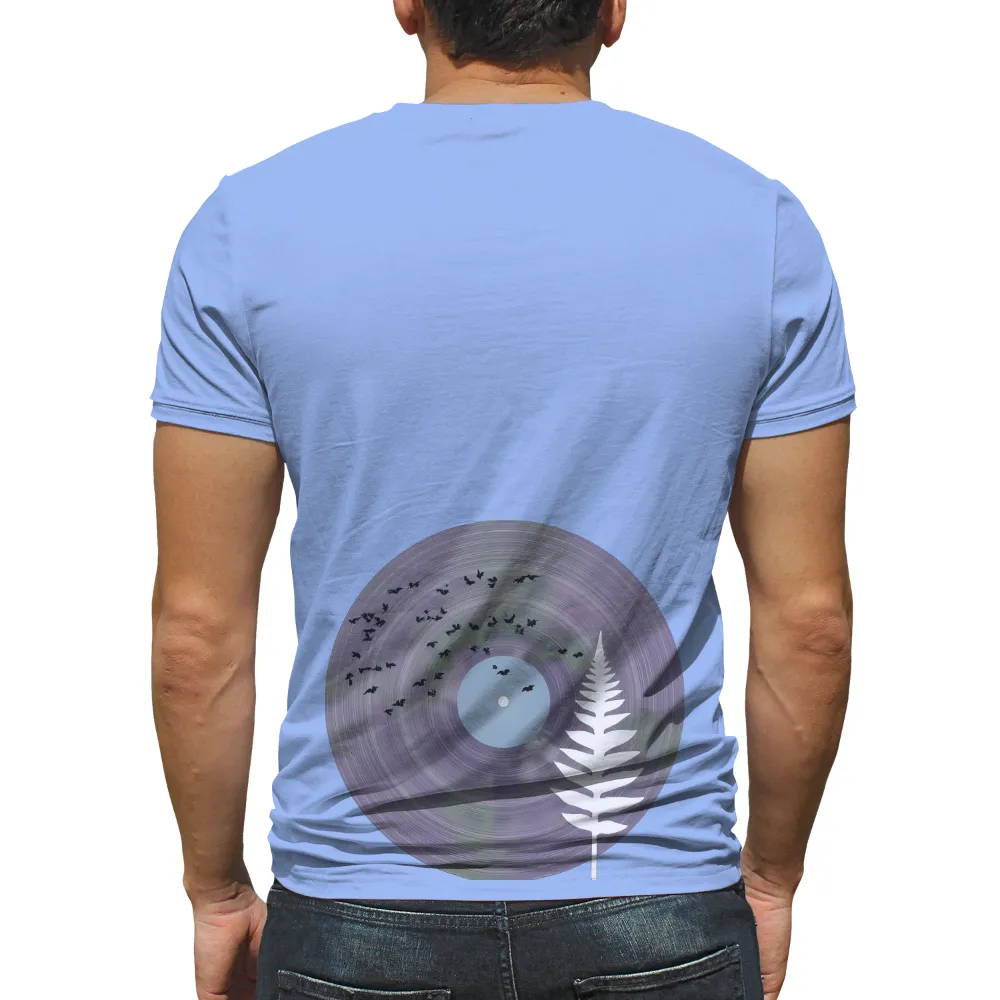 TShirt Printing: Nature's Symphony - Vinyl Record & Birds in Flight| Nature-inspired vinyl record design