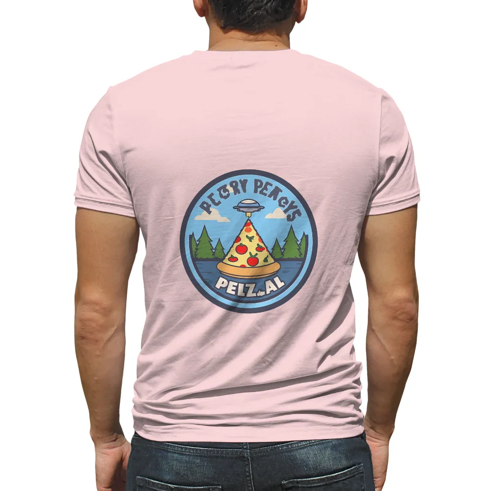 Custom Apparel with Pizza UFO Abduction Design|retro red hot chili peppers t shirt