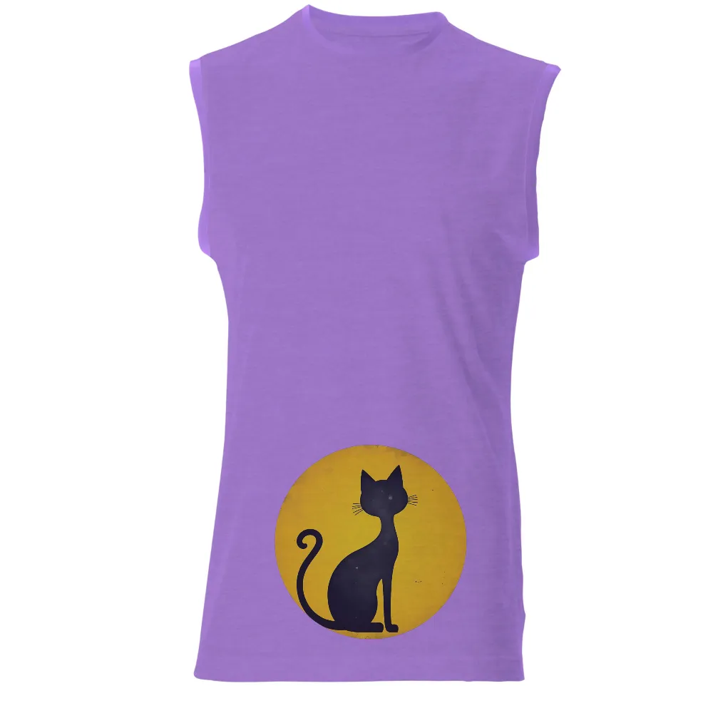 Custom Tee Shirts: Black Cat Silhouette on Yellow - Vintage & Retro Style| retro design