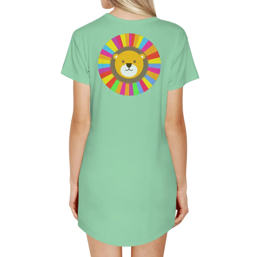 Custom Lion Design - Vibrant and Playful Artwork|ladies rainbow stripe t shirt