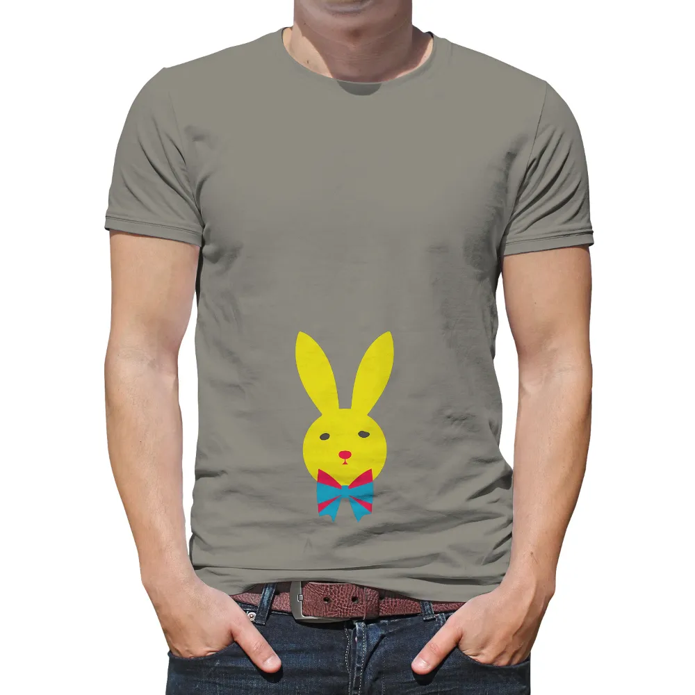 Retro Design: Yellow Bunny with Blue Bow Tie - Vintage-Inspired Charm|simple design of t shirt