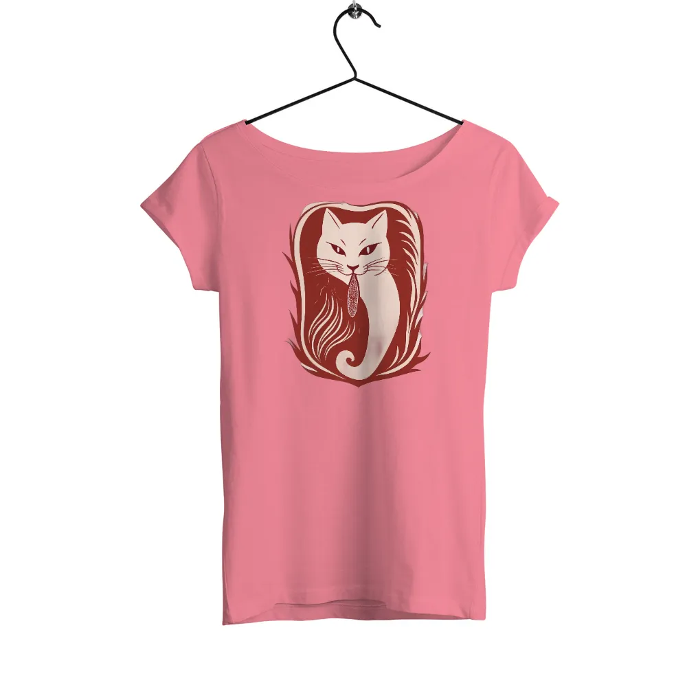 Custom Tee Shirts: Enigmatic Cat in a Red Frame|white cat with red eyes