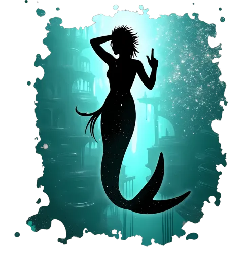 T-Shirts Pattern: Defiant Mermaid in Ancient Underwater City