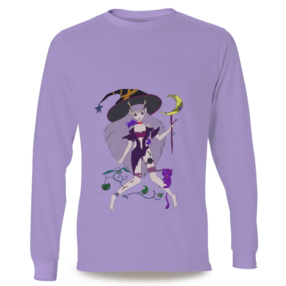 T-Shirts Pattern: Enchanting Witch with Moon and Stars|stars hollow knit a thon shirt