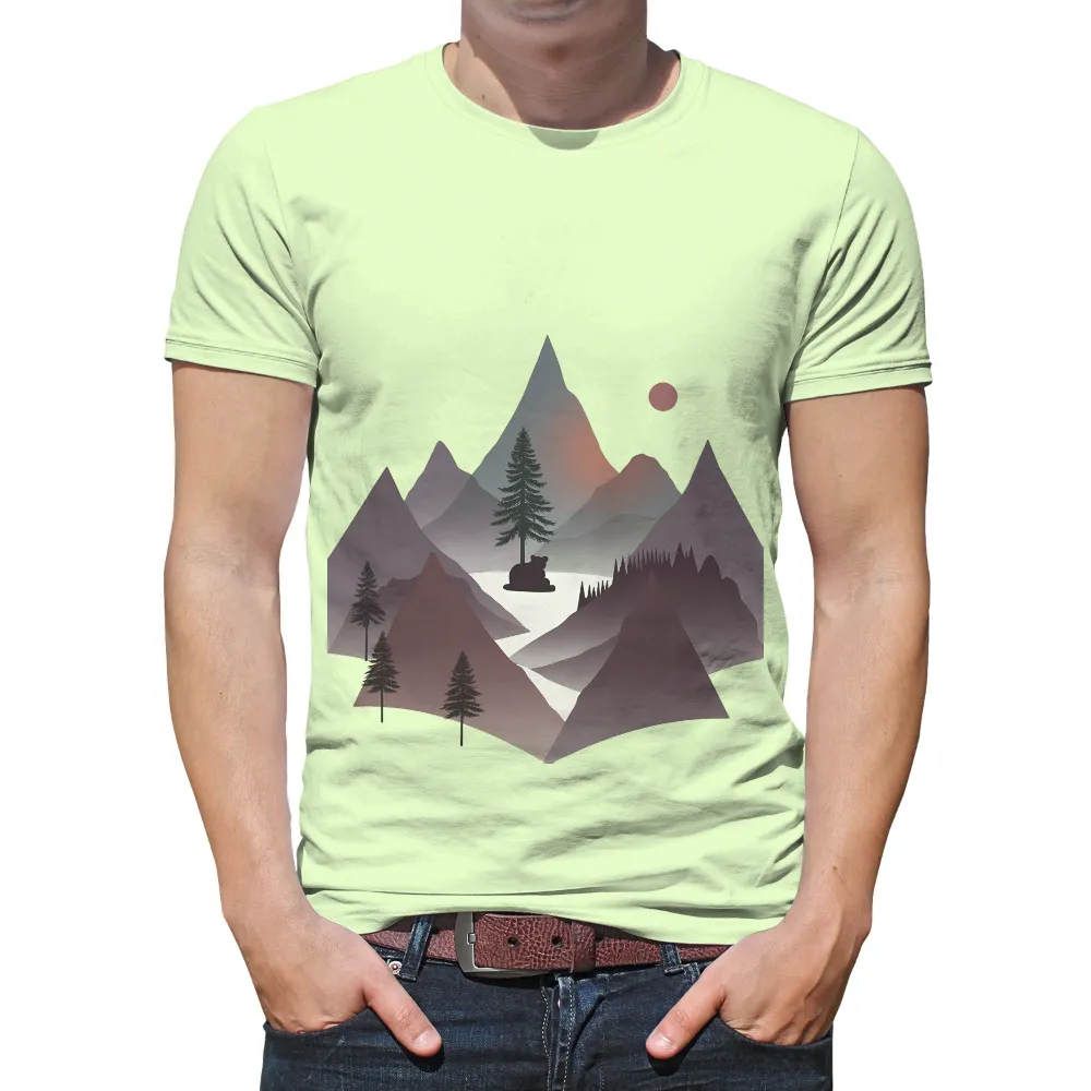 Shirts Graphic Tees: Bear in the Wilderness - Minimalist Nature Design|trippy bear shirt