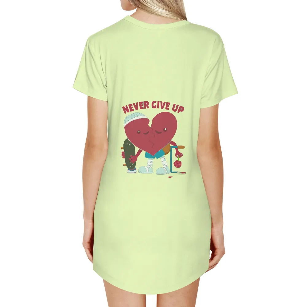 Graphic Tees: Never Give Up Heart Design| Heart holding a skateboard