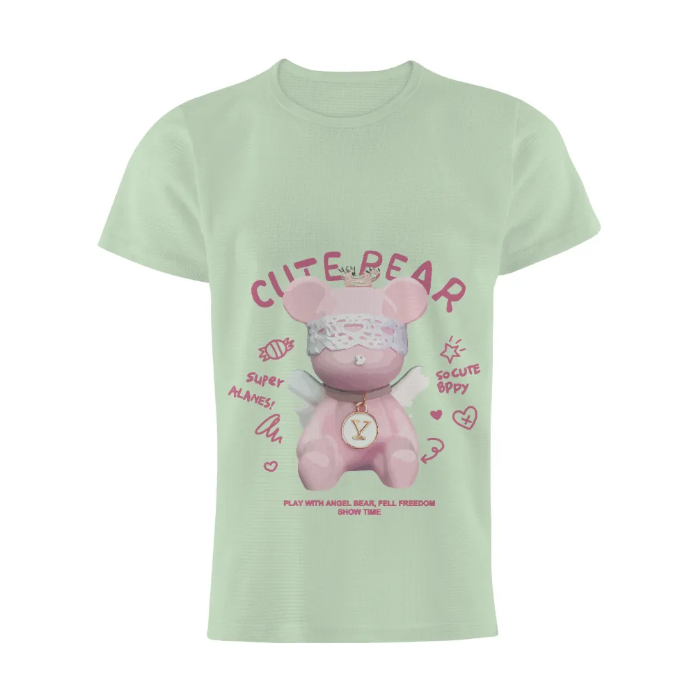 Tee Shirt Printing: Super Cute Pink Teddy Bear with Lace Collar and Golden Pendant|hard times joy division shirt