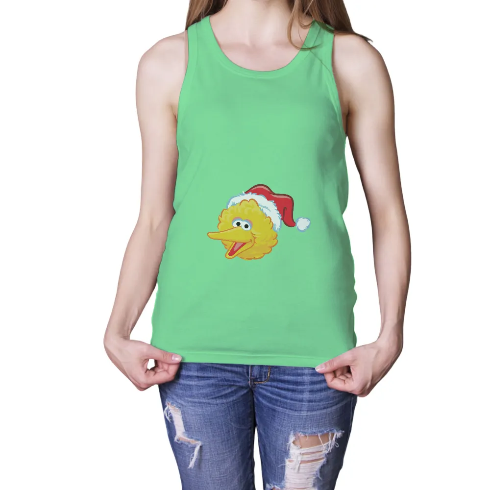 Custom Tee Shirts: Big Bird in a Santa Hat - Festive Holiday Joy|christmas in t