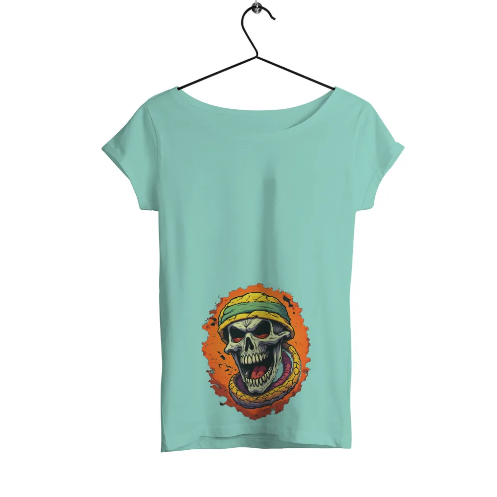 Graphic Tees: Embrace Your Inner Strength with Skull and Snake Design| Fiery orange background