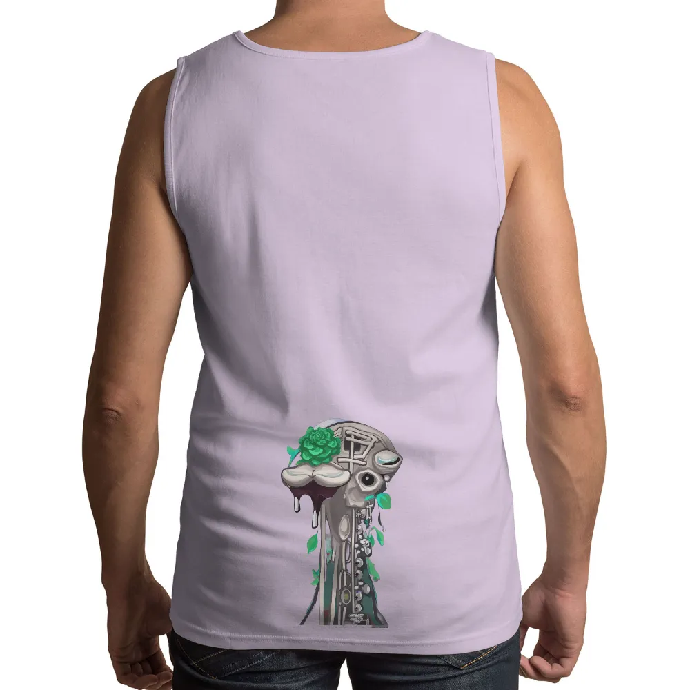 T-Shirts Pattern: Skeleton with Green Rose - Life and Death Contrast| intricate skeleton design