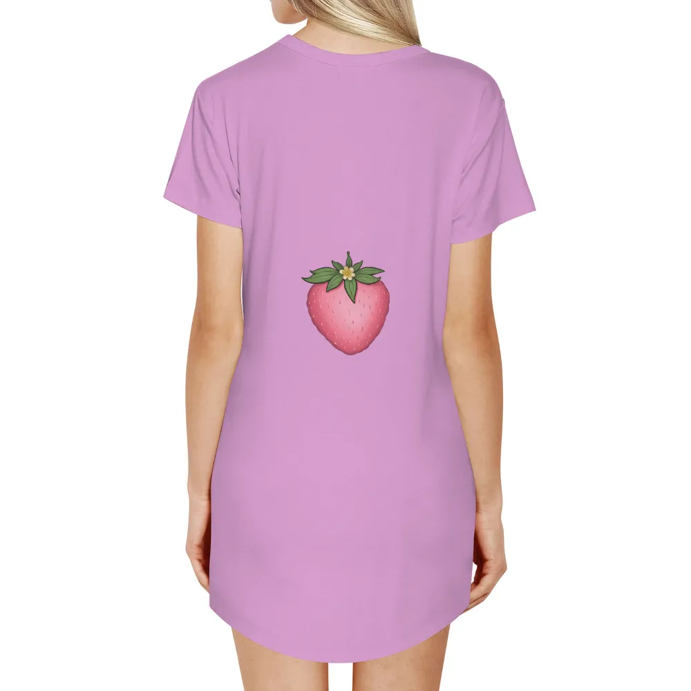 TShirt Design: Vibrant Pink Strawberry with Yellow Flower|mens summer shirts 2022