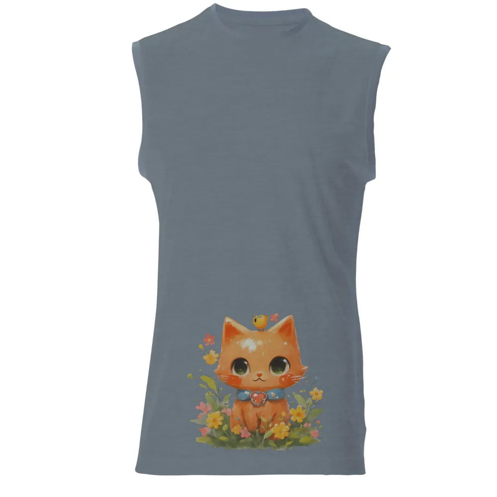 Whimsical Orange Cat in a Flower Garden Art Design|cute summer shirts for juniors