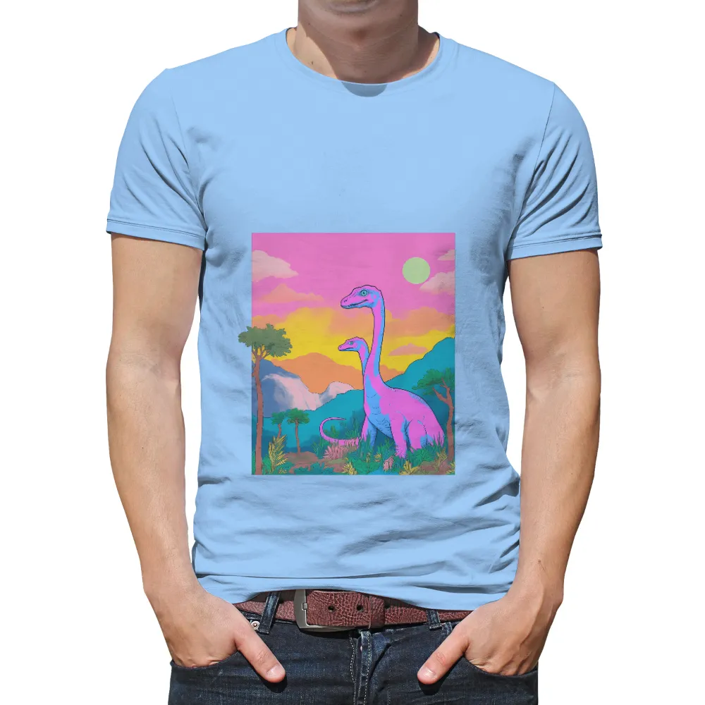 Customized Tee Shirts: Majestic Dinosaurs in a Dreamy Landscape|Majestic dinosaurs in a dreamy landscape