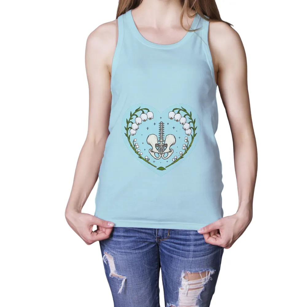 Tee Shirt Printing: Skeleton Heart with Lilies of the Valley - Artistic Design|skeleton roblox t shirt