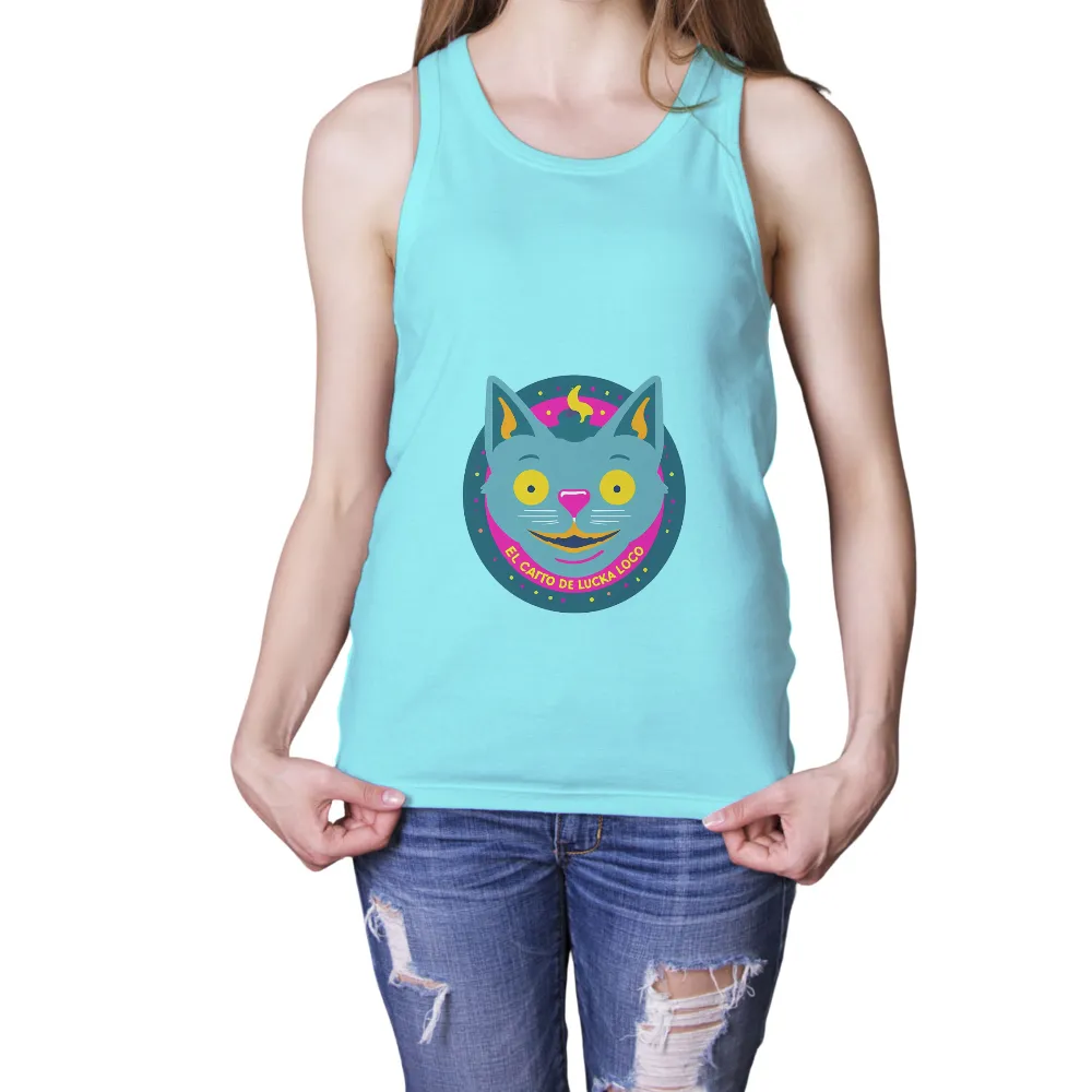 El Catto de Lucka Loco: Vibrant Retro Cat Graphic Design|retro summer linen shirt