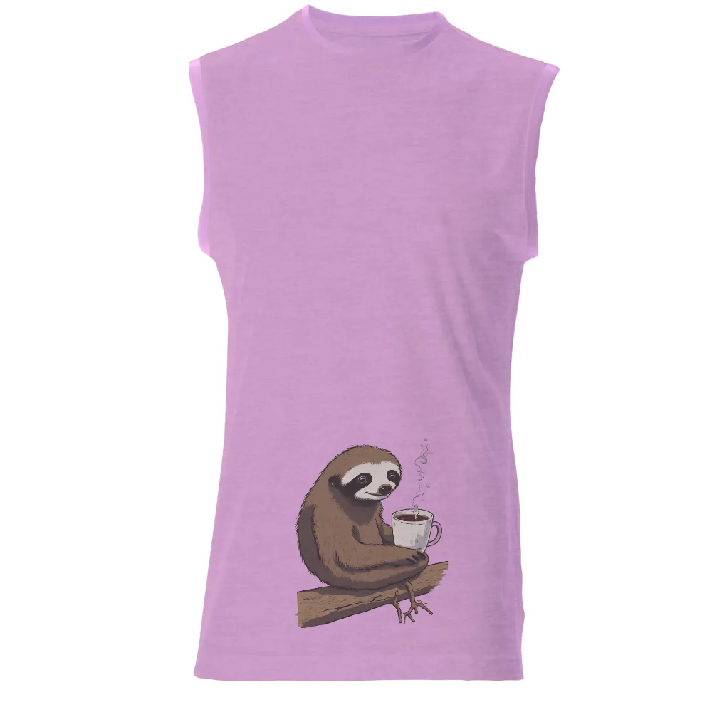 T-Shirt Printing: Sloth with Coffee - Relaxation and Simplicity|coffee and camping shirt