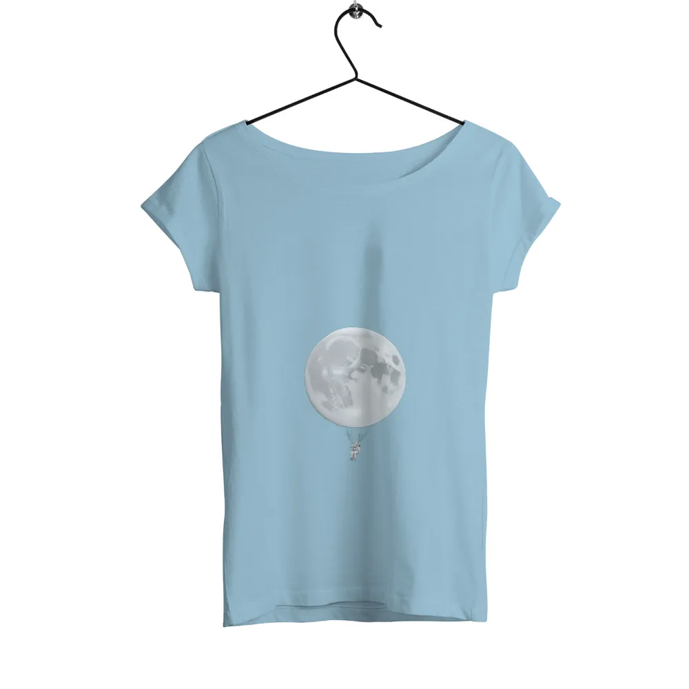 Graphic Tees: Astronaut's Moon Balloon Adventure|Astronaut suspended from a moon-like balloon