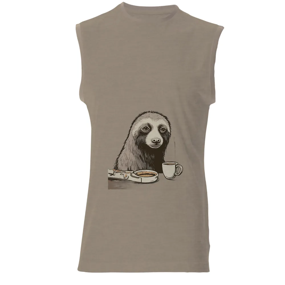 T-Shirts Design: Sloth's Morning Coffee & Pizza - Relaxation in Urban Life|sloth 4th of july shirt