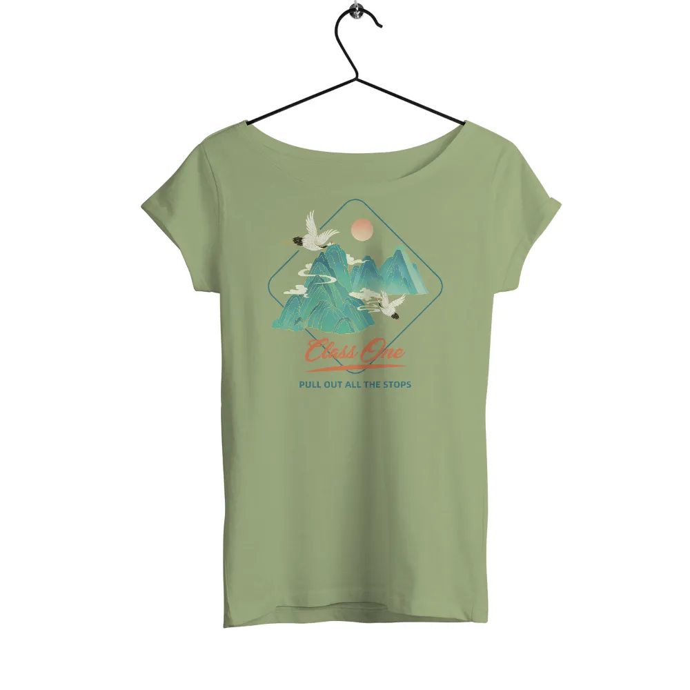 Tee Shirt Printing: Cranes Soaring Over Majestic Mountains - Artistic Designs|dime glory challenge t shirt