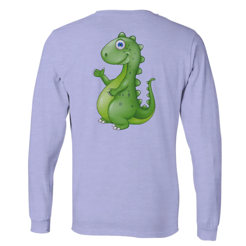 Tee Shirts Printed: Friendly Dinosaur Cartoon Design|black cartoon friends shirt