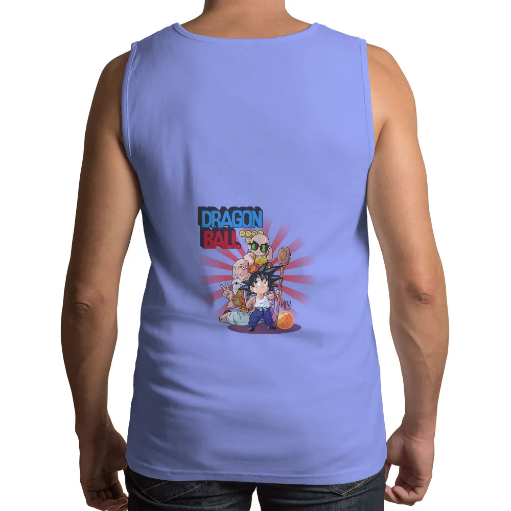 Dragon Ball TShirt Printing: Goku, Master Roshi, and Krillin Adventure|cartoon character with blue shirt