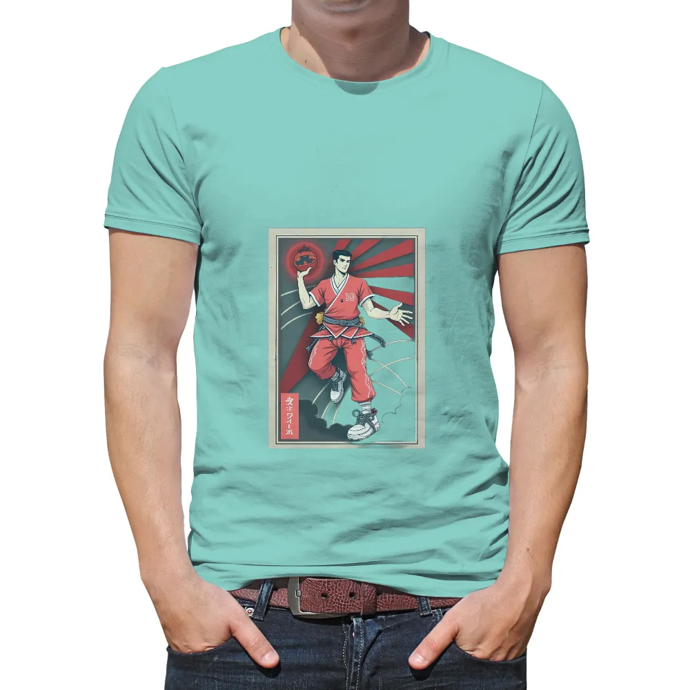 Graphic Tees: Martial Arts Fusion with Basketball| Japanese text on T-shirt