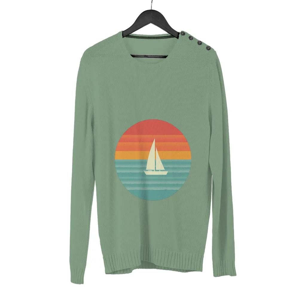 Vintage Sailboat Sunset Design Pattern|casual vintage sun moon t shirt