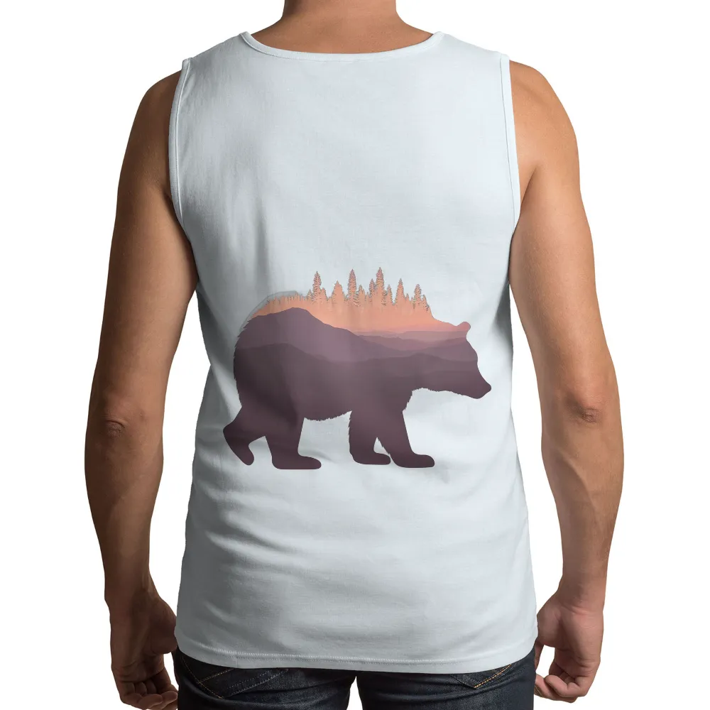 Graphic Tees: Bear Silhouette in Sunset Forest|plus size sun protection swim shirts