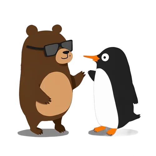 T-Shirts Design: Cool Bear and Curious Penguin - Friendship Beyond Boundaries