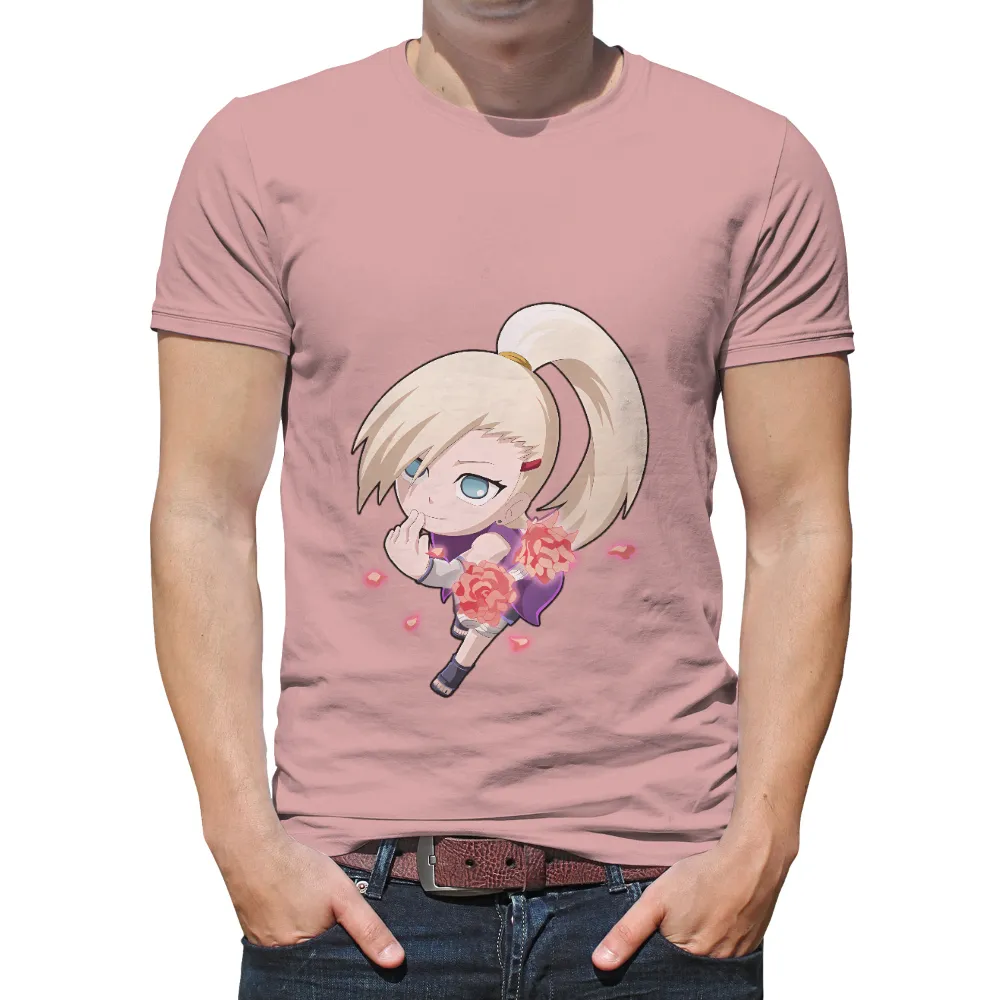 Tee Shirts Printed: Chibi Zero Two with Pink Carnations|zero two t shirt