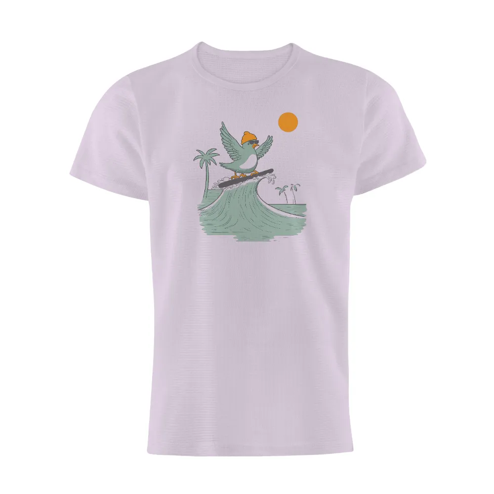 Customized Tee Shirts: Surfing Bird - Summer Adventure|bohemian tops for summer