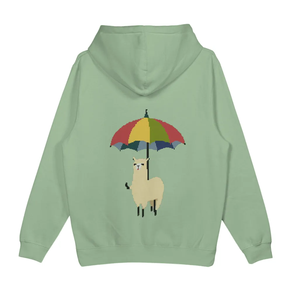 Graphic Tees: Whimsical Alpaca Under a Colorful Umbrella|men's art cotton colorful printed loose casual shirts