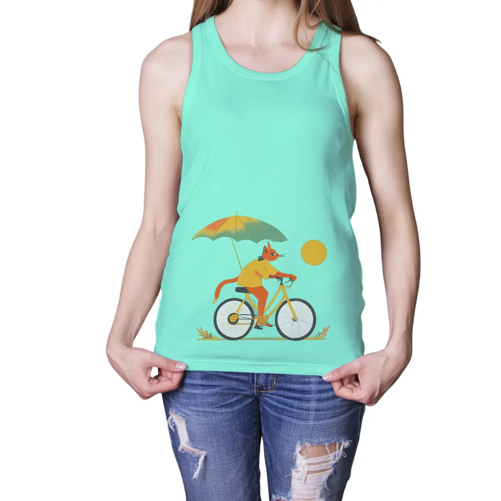 Whimsical Cat on Bicycle with Umbrella Art Design|junji ito's cat diary sudden attack t shirt