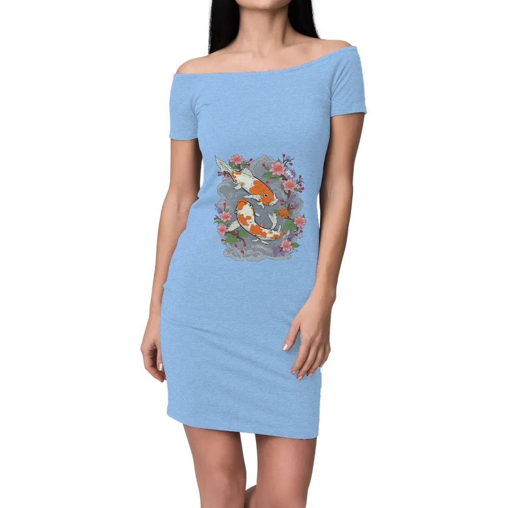 Custom Tee Shirts: Koi Fish Harmony Amidst Cherry Blossoms|graffiti nature