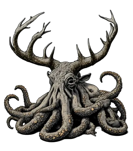 Unique Design Featuring Mythical Creature with Deer Antlers and Octopus Tentacles