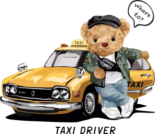 TShirt Design: Teddy the Taxi Driver Bear - Funny & Whimsical