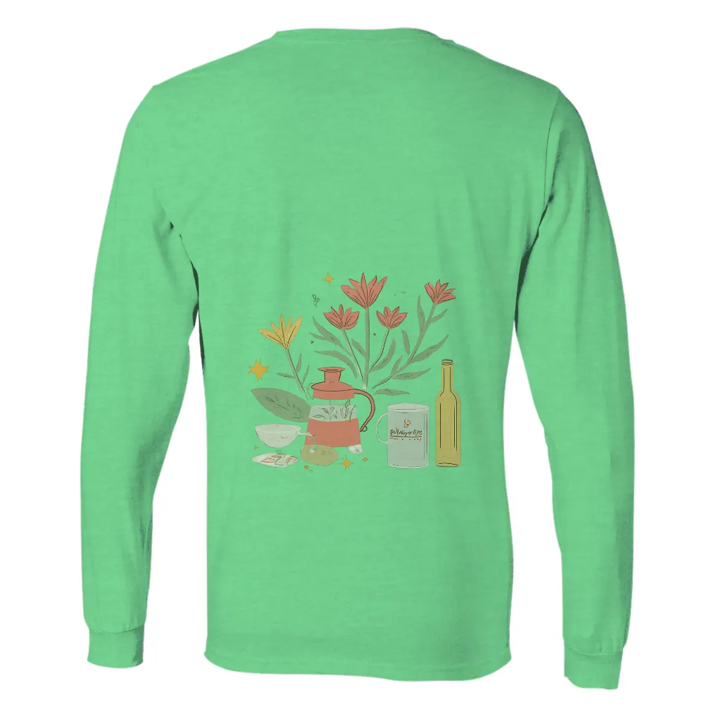 Tee Shirt Printing: Cozy Evening Gathering with Teapot and Flowers|wine is my valentine shirt