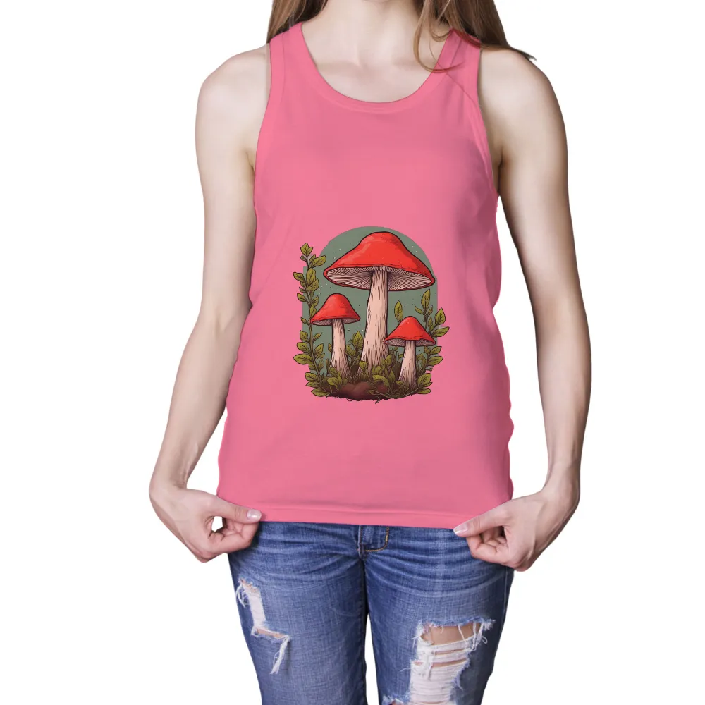 Graphic Tees: Enchanted Forest Mushrooms - Artistic Nature Design|earth day green shirt