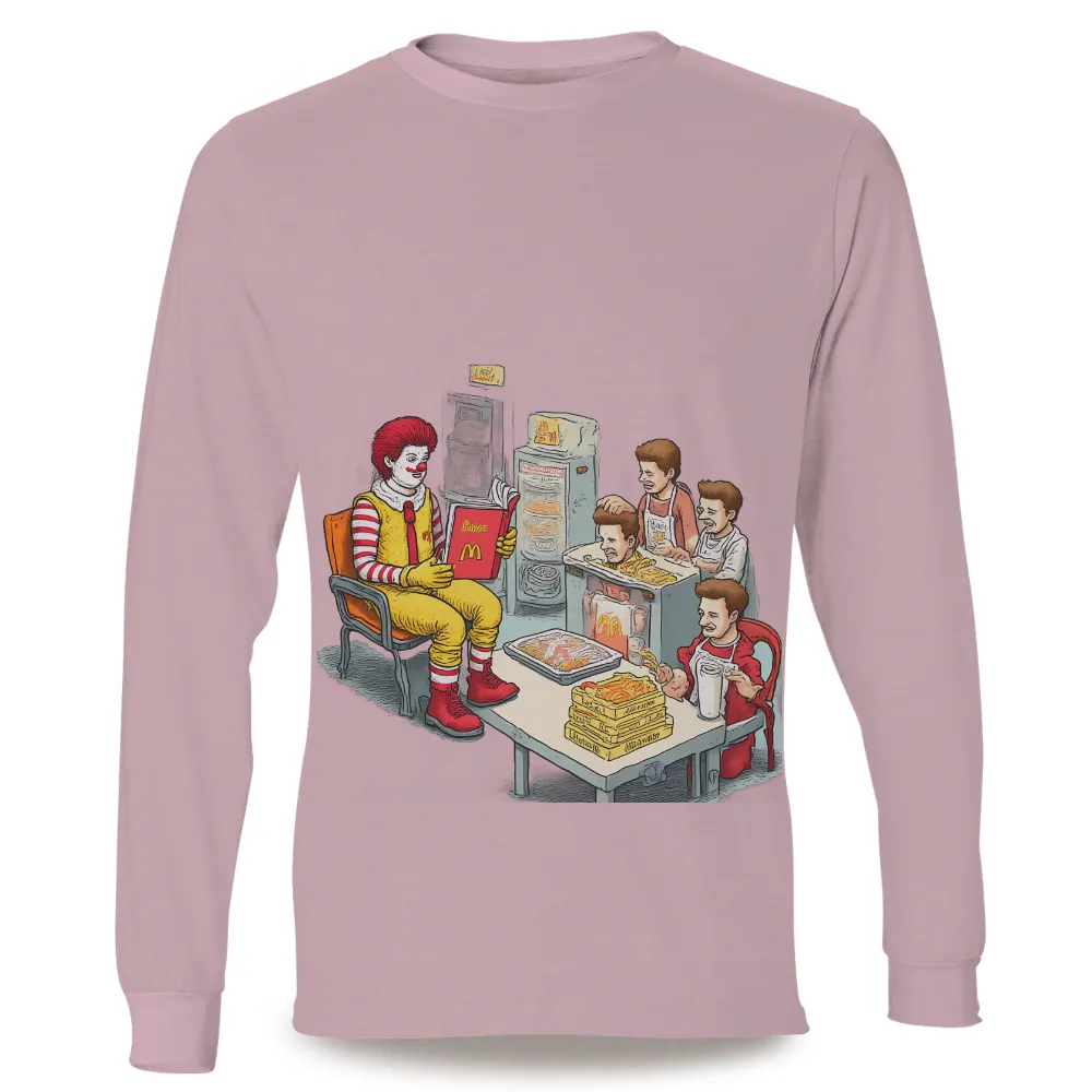 T-Shirts Design: Nostalgic Fast Food Diner with Clown Reading| fast food