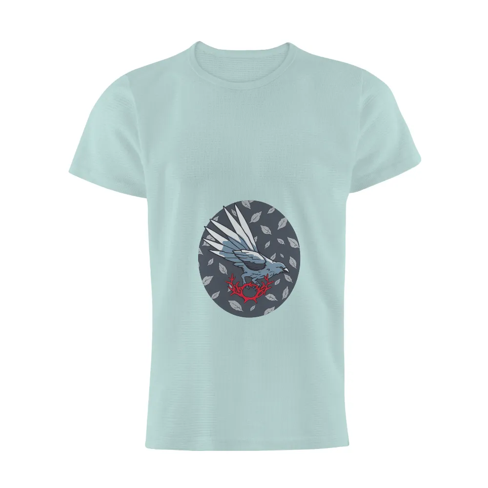 T-Shirts Pattern: Crow with Antlers - Wisdom and Transformation| delicate white leaves