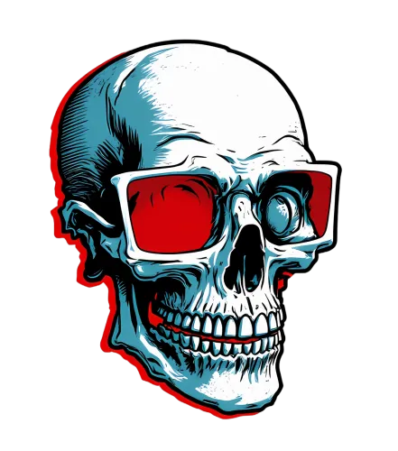 T-Shirts Design: Retro Skull with 3D Glasses - Vintage & Cyberpunk Fusion