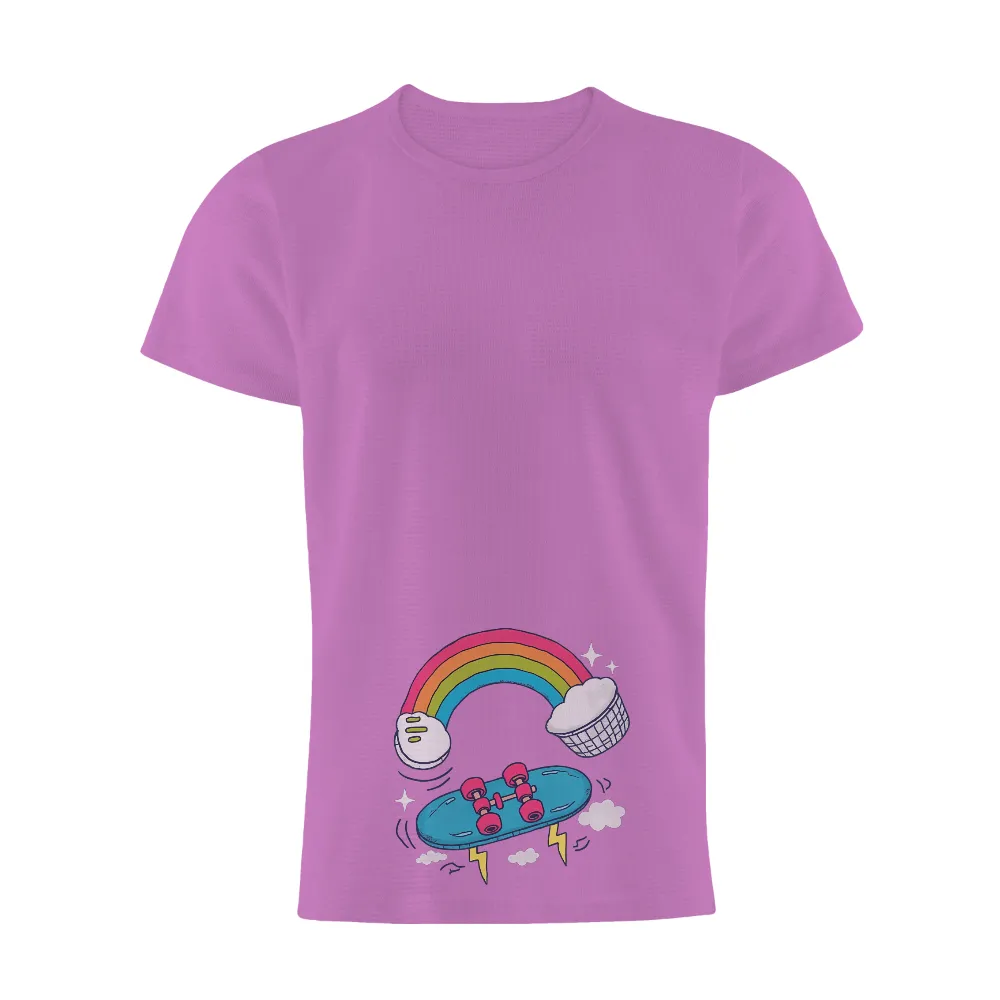 Custom T-Shirt Printing: Skateboarding Under the Rainbow - Youthful Energy and Inspiration|happy rainbow t shirt