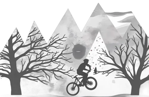 T-Shirts Design: Adventure Awaits - Mountain Biking Through the Mist